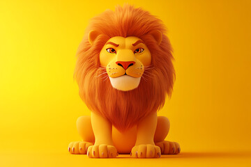 lion on a yellow background, lion on a blank yellow background, a lion, lion, cute lion, yellow background, copy space for add text, 3d rendering, 3d, vector, AI generative