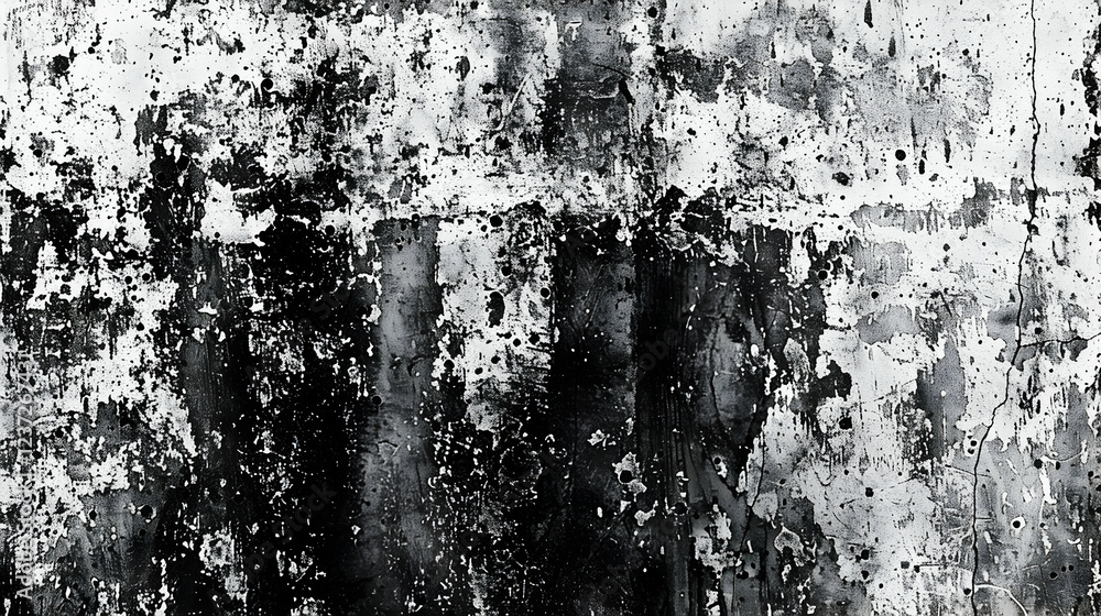 Poster abstract black and white texture with splatters and patterns.