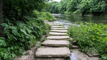 Stone steps riverbank path nature walk