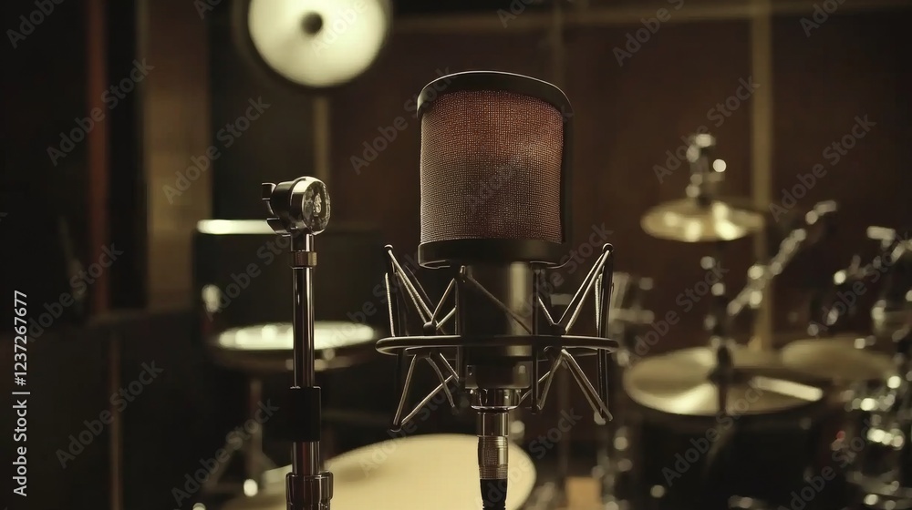 Leinwandbilder a microphone with a pop filter in a professional recording setup, surrounded by audio equipment and 