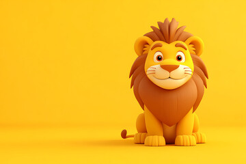 lion on a yellow background, lion on a blank yellow background, a lion, lion, cute lion, yellow background, copy space for add text, 3d rendering, 3d, vector, AI generative