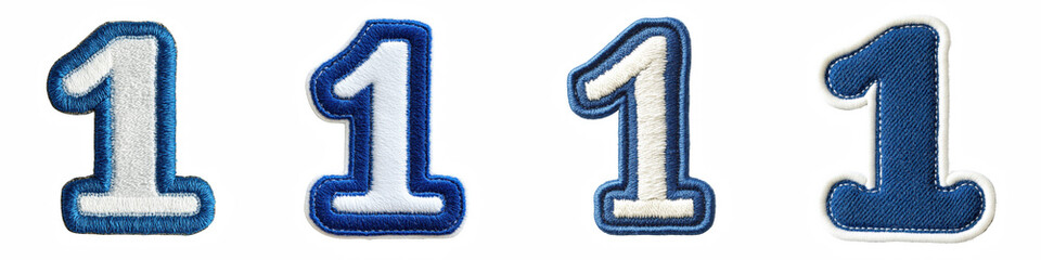 Number 1, made of Patch White on Blue Felt, logotype, One isolated on a transparent background