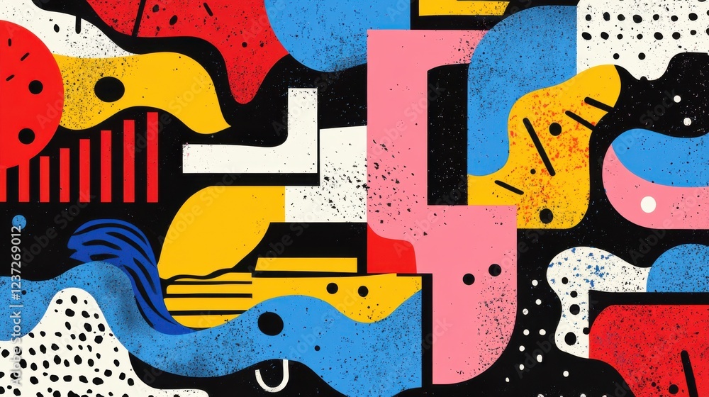 Poster colorful abstract geometric shapes with bold patterns and textures in modern art