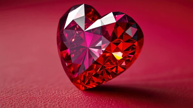 Ruby red diamond heart sparkling against a vivid red backdrop, Ai Generated