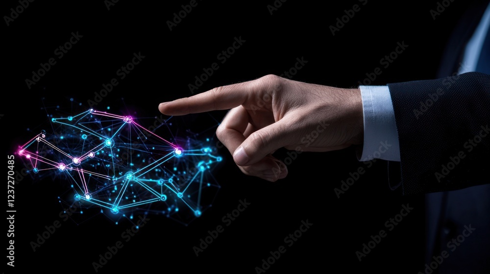 Poster hand interacting with glowing network data structure