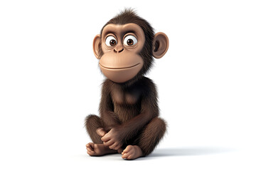 monkey on a white background, monkey on a blank white background, a monkey, monkey, cute monkey, white background, copy space for add text, 3d rendering, 3d, vector, AI generative
