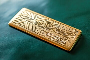 Gold Rectangular Plate With Intricate Geometric Design
