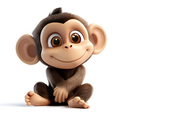 Obraz premium monkey on a white background, monkey on a blank white background, a monkey, monkey, cute monkey, white background, copy space for add text, 3d rendering, 3d, vector, AI generative