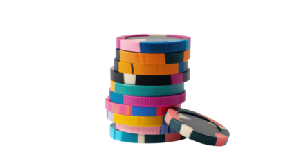 Stack of colorful poker chips isolated on transparent background