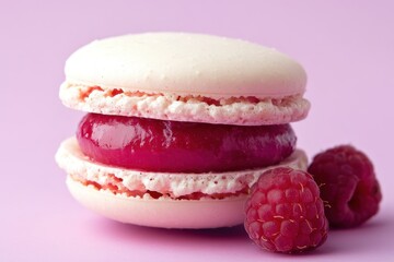 Raspberry Macaron Dessert With Fresh Raspberries