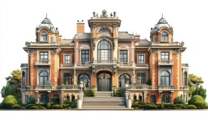 Elegant historic mansion with ornate architecture and lush gardens