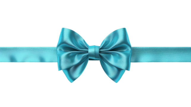Light blue silk ribbon bow on transparent background