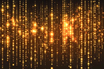 Naklejka premium Golden Binary Code: Digital Rain Visualization
