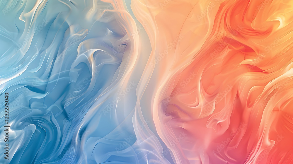 Poster abstract swirling patterns in blue and orange hues, creating a dynamic visual effect.
