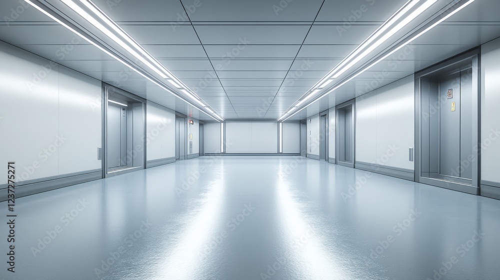 Aufkleber A well-lit subway tunnel with tracks running through it, showcasing the clean, modern design of the space, with subtle reflections from the polished walls and floor