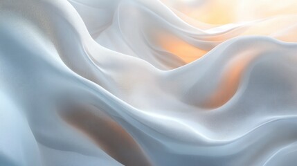Obraz premium Elegant flow of soft white fabric with gentle orange light highlights