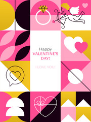 Valentines Day Greeting Card. Vector Illustration of Holiday Celebration. Love Seasonal Postcard. Heart and Romance Line.