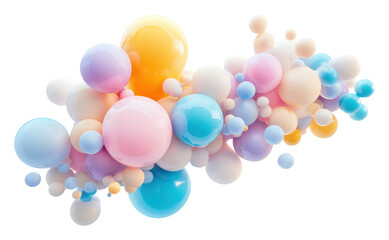 Colorful cluster of floating sphere shapes isolated on transparent background