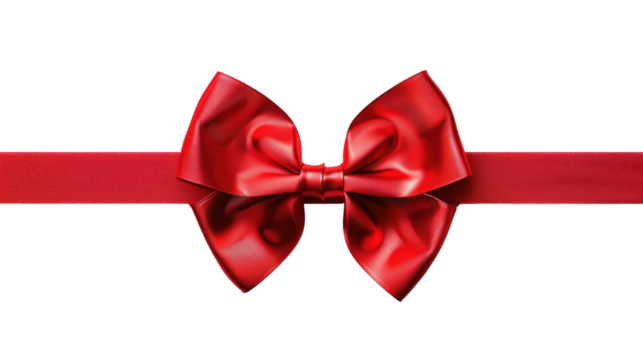 Shiny red ribbon bow decorating a transparent background