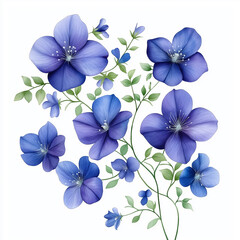 Fototapeta premium Watercolor botanical illustration of Jacob's ladder flowers, dense arrangement, high resolution on white background