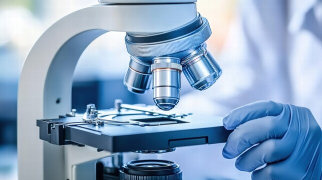 Close-Up of Lab Technician Using Microscope in Scientific Research