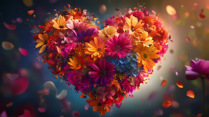 Heart-shaped floral explosion of color and light. Floral Explosion. Illustration