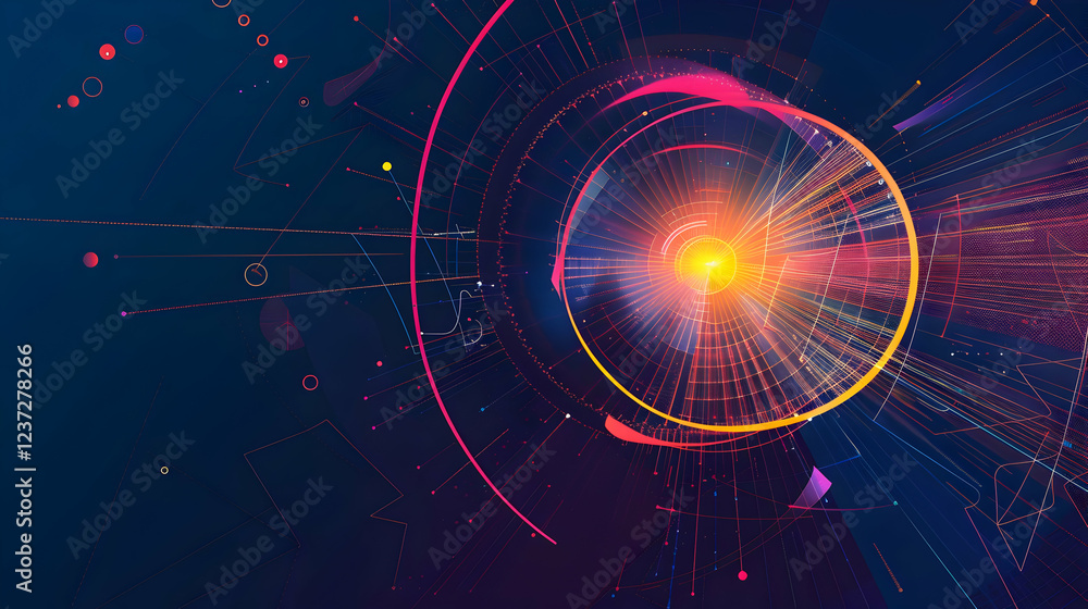 Poster abstract digital design featuring vibrant colors and dynamic lines.