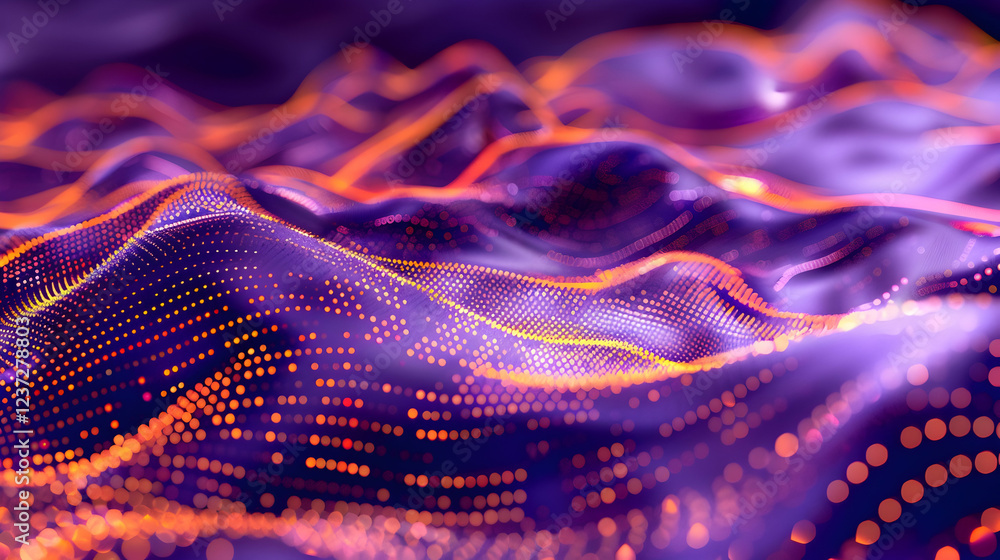 Poster abstract visualization of flowing waves with vibrant colors and dots.
