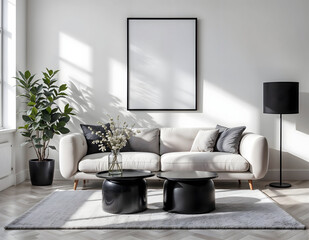 Minimalist Interior with Frame Mockup and Rattan Console Table - Modern Design