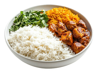 Flavors of chicken curry with rice and herbs isolated on transparent background