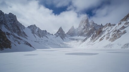 Fototapeta premium Snowcapped Mountains and Frozen Lake A Winter Landscape