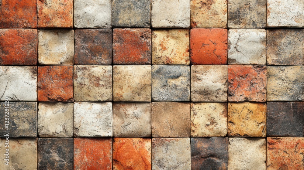Aufkleber rustic mosaic of colorful stone tiles in an intricate grid pattern