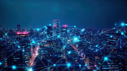 Business network fiber connection concept and Wi-Fi in the city, Technology communication.