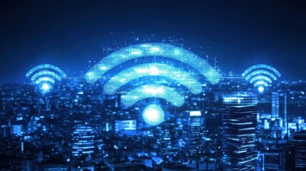 Fototapeta premium Business network fiber connection concept and Wi-Fi in the city, Technology communication.