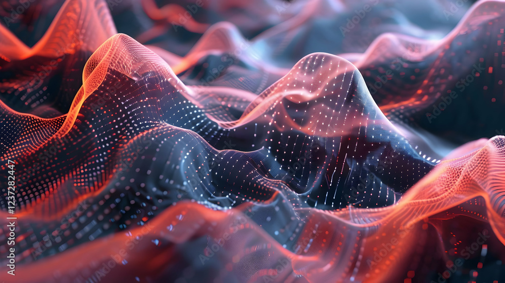Aufkleber abstract visualization of digital waves with glowing lines and dots.