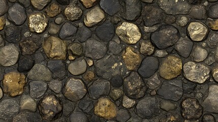 Cobblestone Wall Texture: Dark, Gold, Gray Stones