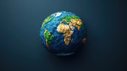 Fototapeta premium Low poly earth globe against dark background showcasing continents in geometric design