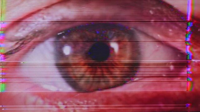 changing eyes with glitch overlayed