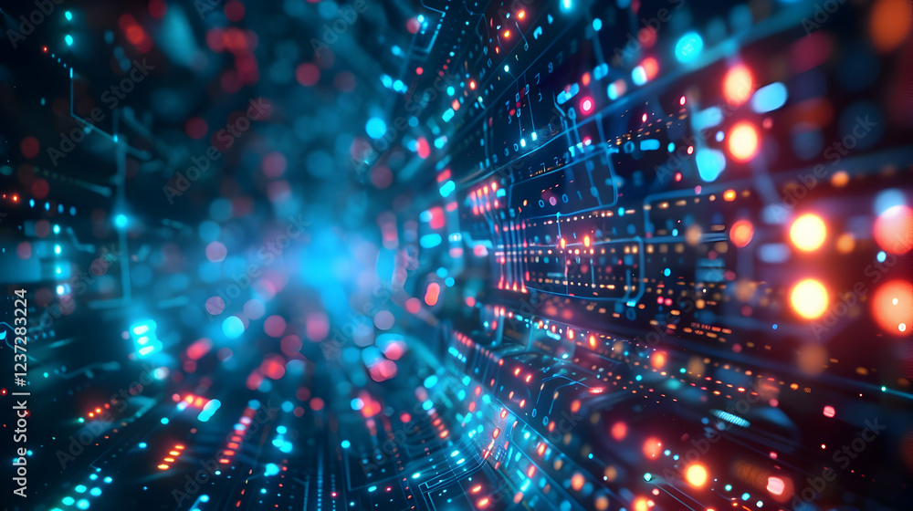 Aufkleber a vibrant digital tunnel representing data flow and technology.