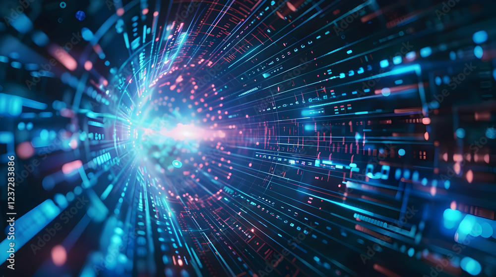 Aufkleber abstract representation of digital data flow in a vibrant, futuristic environment.