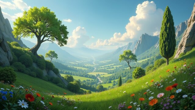 Diverse foliage covers multiple branching worlds with varied terrain and atmospheric effects.