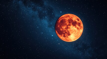 Fototapeta premium Bright red moon against starry night sky with milky way displayed in background