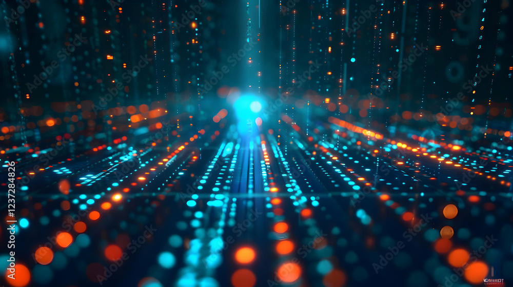 Aufkleber abstract digital landscape with glowing particles and lines, evoking technology and data flow.