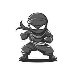 Cartoon Style Ninja Logo Icon Illustration Vector Ninja Warrior White Background