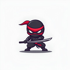 Cartoon Style Ninja Logo Icon Illustration Vector Ninja Warrior White Background