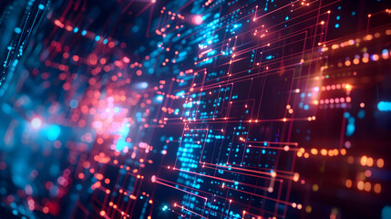 Fototapeta premium Abstract digital visualization with vibrant colors representing data flow and technology.