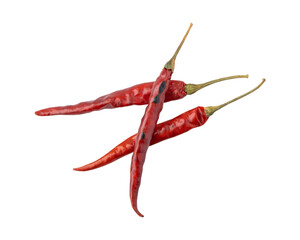 Dry red hot chili peppers isolated on transparent background	