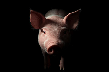 Fototapeta premium pig on a black background, pig on a blank black background, a pig, pig, cute pig, black background, copy space for add text, 3d rendering, 3d, vector, AI generative