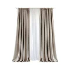 Light Blocking Thermal Insulation Curtains in White and Brown Isolated on Transparent Background