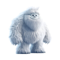 Fluffy 3D Cartoon Yeti Creature in Snowstorm Isolated on Transparent Background
